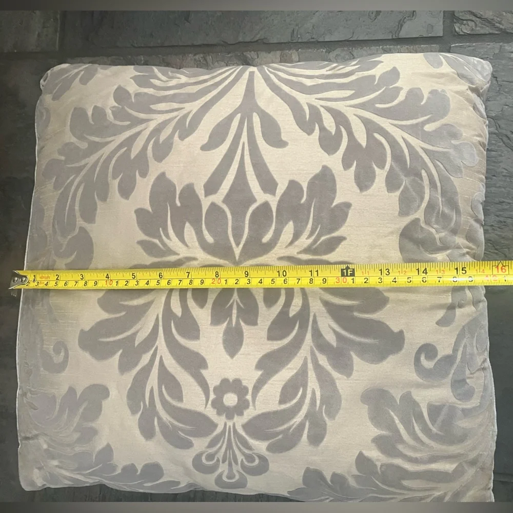 Champagne & gray velvet damask pattern accent pillow - Picture 5 of 5